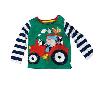 Kids Green Tractor Shirt with Striped Sleeves BABY BODEN 18-24 month